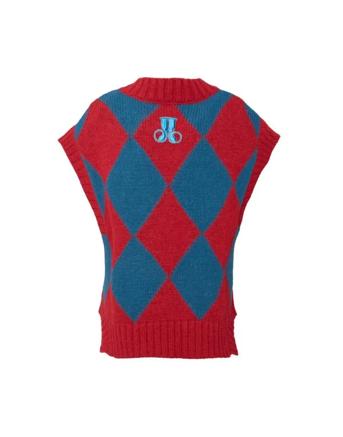 Argyle Gilet Red and Blue Women La Double J Knitwear