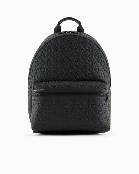 ASV Recycled Fabric Allover Logo Backpack Black Men Armani Backpacks