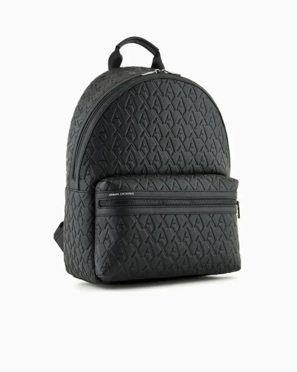 ASV Recycled Fabric Allover Logo Backpack Black Men Armani Backpacks ASV Recycled Fabric Allover Logo Backpack Black Men Armani Backpacks