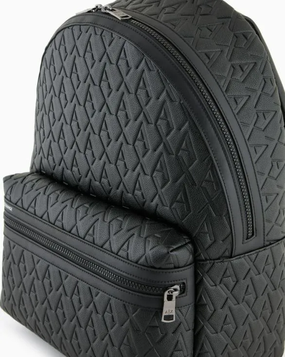 ASV Recycled Fabric Allover Logo Backpack Black Men Armani Backpacks ASV Recycled Fabric Allover Logo Backpack Black Men Armani Backpacks
