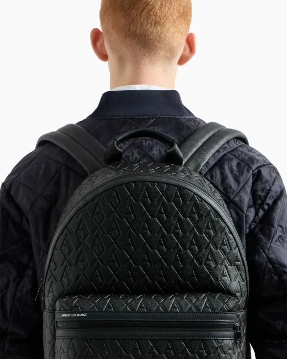 ASV Recycled Fabric Allover Logo Backpack Black Men Armani Backpacks ASV Recycled Fabric Allover Logo Backpack Black Men Armani Backpacks