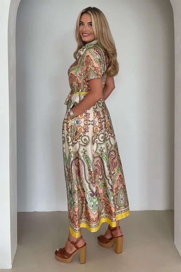 Aurora Maxi Border Print Shirt Dress Peach Women Girl In Mind Shirt Dresses