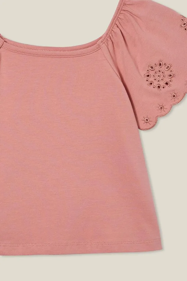Ava Short Sleeve Top Clay Pigeon Girls Cotton On Tops and TShirts