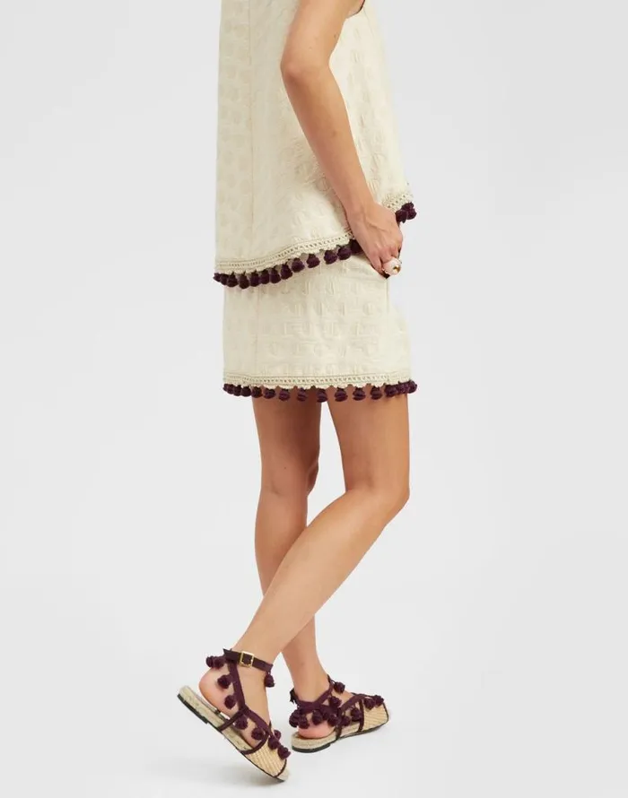 Baia Mini Skirt Embroidered Creamy Women La Double J Skirts Baia Mini Skirt Embroidered Creamy Women La Double J Skirts