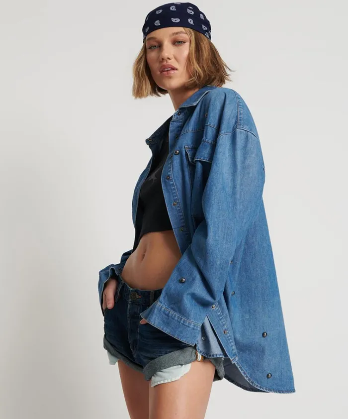 BAY BLUE STUDDED CURTIS DENIM SHIRT Women One Teaspoon Denim Tops BAY BLUE STUDDED CURTIS DENIM SHIRT Women One Teaspoon Denim Tops