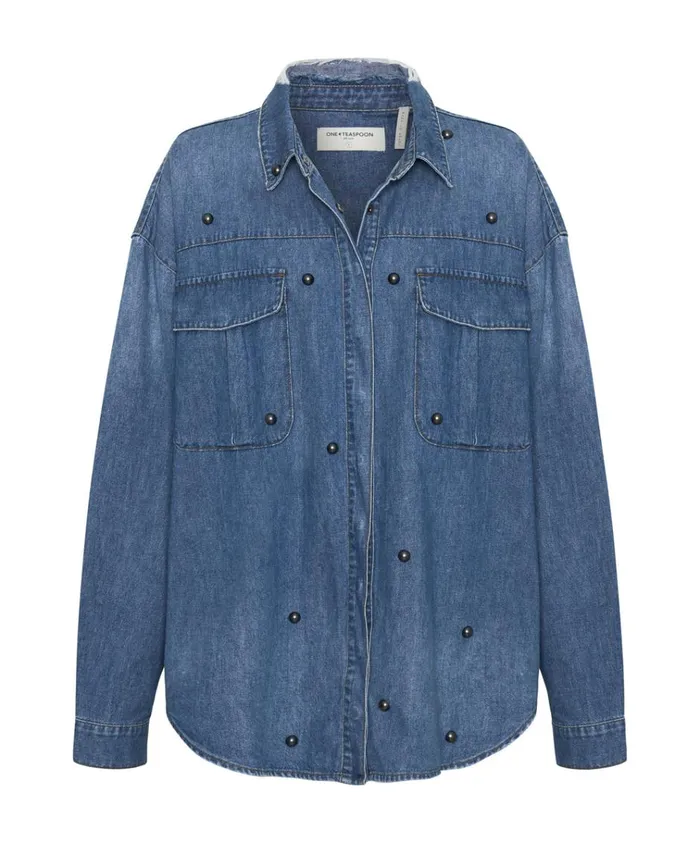 BAY BLUE STUDDED CURTIS DENIM SHIRT Women One Teaspoon Denim Tops BAY BLUE STUDDED CURTIS DENIM SHIRT Women One Teaspoon Denim Tops