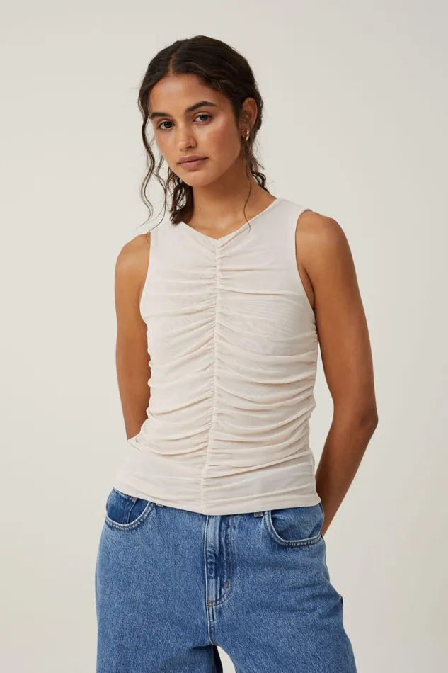 Becca Gathered Tank Stone Women Cotton On Tops