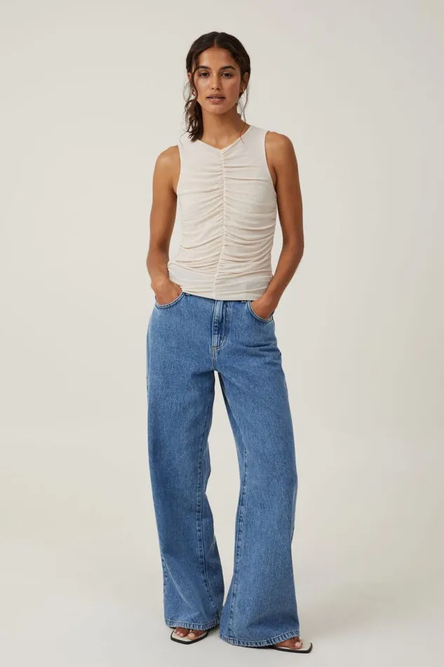 Becca Gathered Tank Stone Women Cotton On Tops