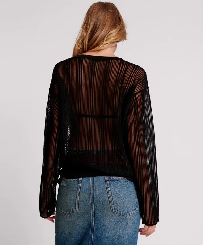 BLACK LADDER STRIPE SHEER KNIT SWEATER Women One Teaspoon Tops BLACK LADDER STRIPE SHEER KNIT SWEATER Women One Teaspoon Tops