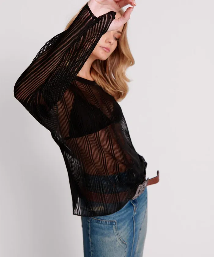 BLACK LADDER STRIPE SHEER KNIT SWEATER Women One Teaspoon Tops BLACK LADDER STRIPE SHEER KNIT SWEATER Women One Teaspoon Tops