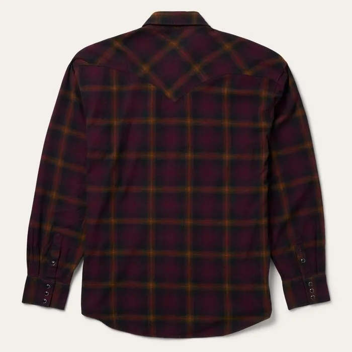 Black Wine Plaid Flannel Western Shirt Wine Men Stetson Classic Cut