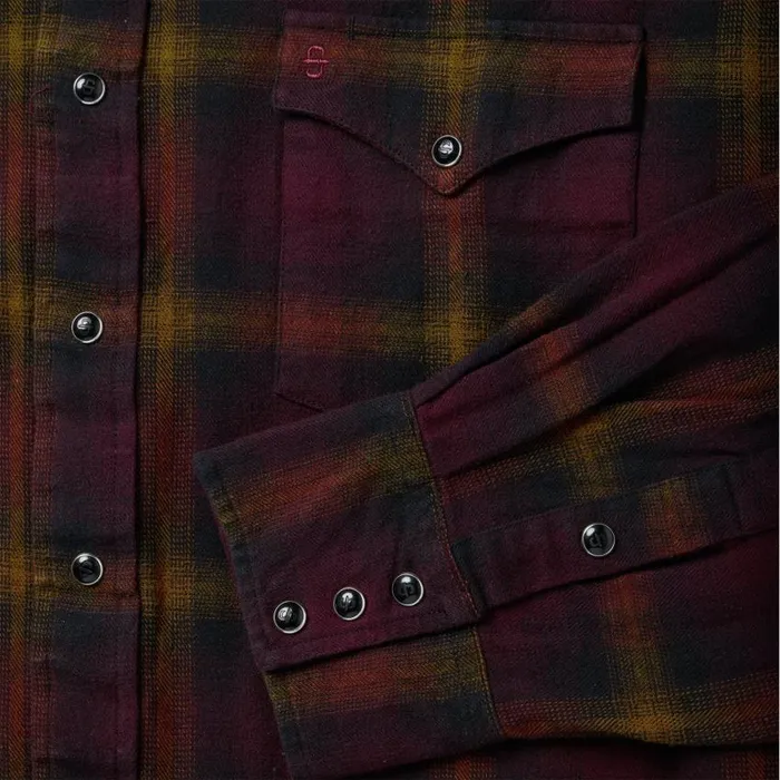Black Wine Plaid Flannel Western Shirt Wine Men Stetson Classic Cut