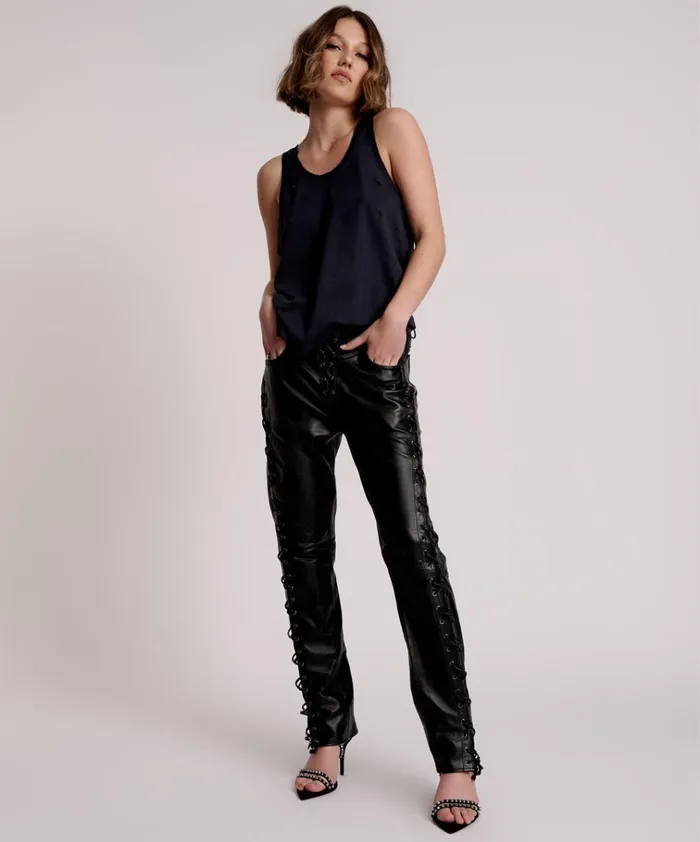 BLACKLIGHT LEATHER LACE UP PANTS Women One Teaspoon Bottoms