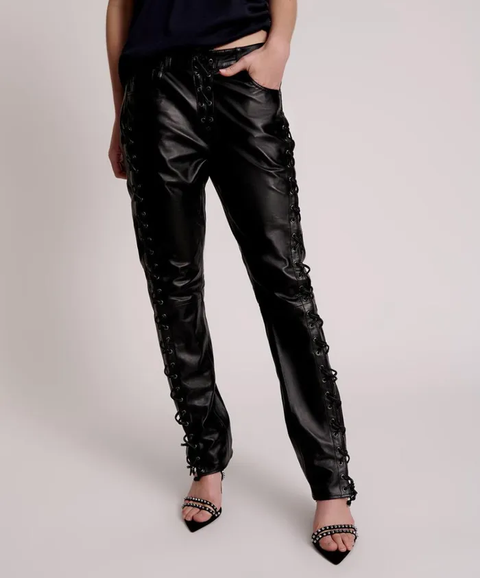 BLACKLIGHT LEATHER LACE UP PANTS Women One Teaspoon Bottoms BLACKLIGHT LEATHER LACE UP PANTS Women One Teaspoon Bottoms