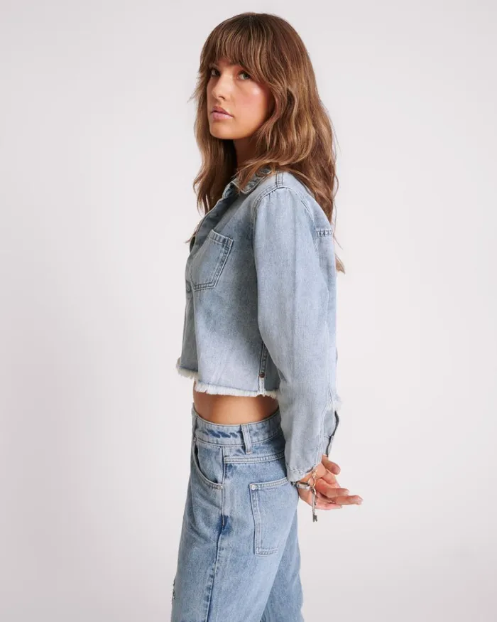 BLUE BLOSSOM LONG SLEEVE DENIM BRAXTON TOP Women One Teaspoon Denim Tops BLUE BLOSSOM LONG SLEEVE DENIM BRAXTON TOP Women One Teaspoon Denim Tops
