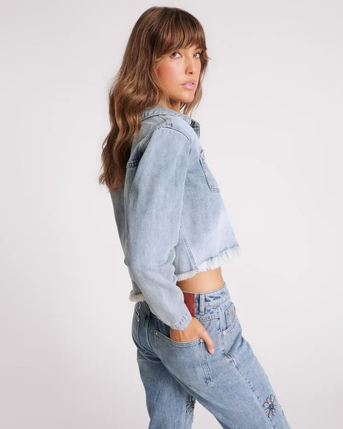 BLUE BLOSSOM LONG SLEEVE DENIM BRAXTON TOP Women One Teaspoon Denim Tops BLUE BLOSSOM LONG SLEEVE DENIM BRAXTON TOP Women One Teaspoon Denim Tops