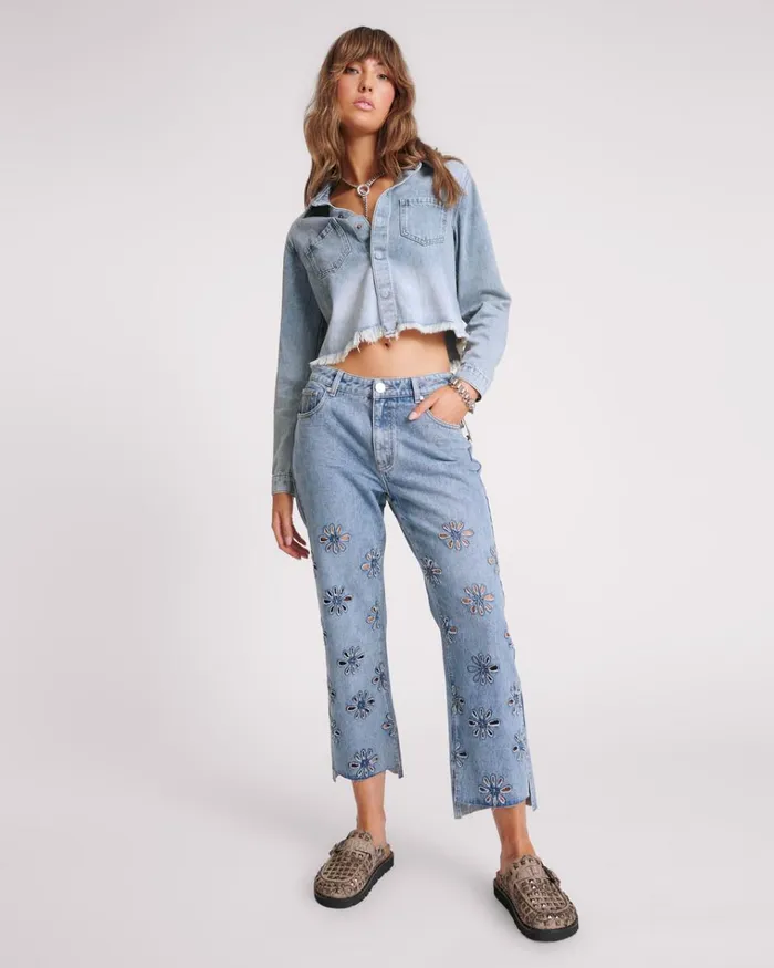 BLUE BLOSSOM LONG SLEEVE DENIM BRAXTON TOP Women One Teaspoon Denim Tops BLUE BLOSSOM LONG SLEEVE DENIM BRAXTON TOP Women One Teaspoon Denim Tops