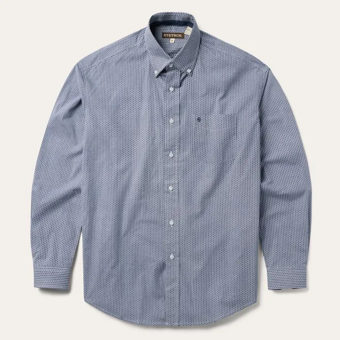 Blue Deco Geo Print Button Front Shirt Blue Men Stetson Western Shirts