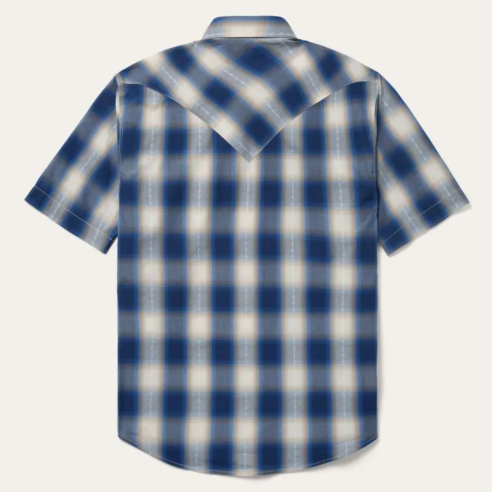 Blue Ombre Plaid Short Sleeve Western Shirt Blue Men Stetson Classic Cut