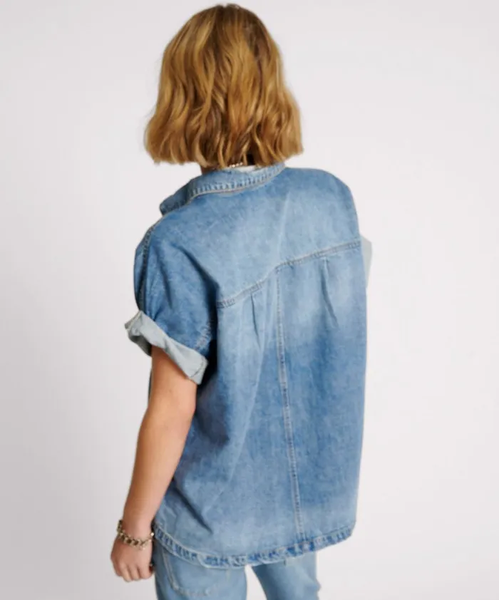 BLUE RAPTURE CUT OFF DENIM SHIRT Women One Teaspoon Denim Shirts BLUE RAPTURE CUT OFF DENIM SHIRT Women One Teaspoon Denim Shirts
