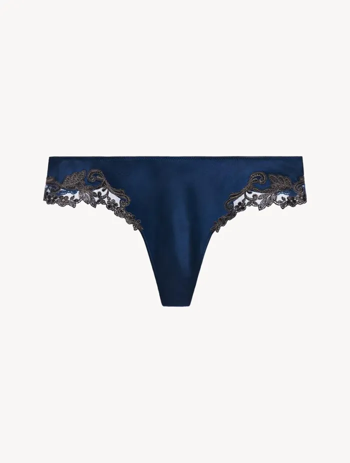 Blue Silk Satin Gstring With Frastaglio Lingerie La Perla G String and Thong