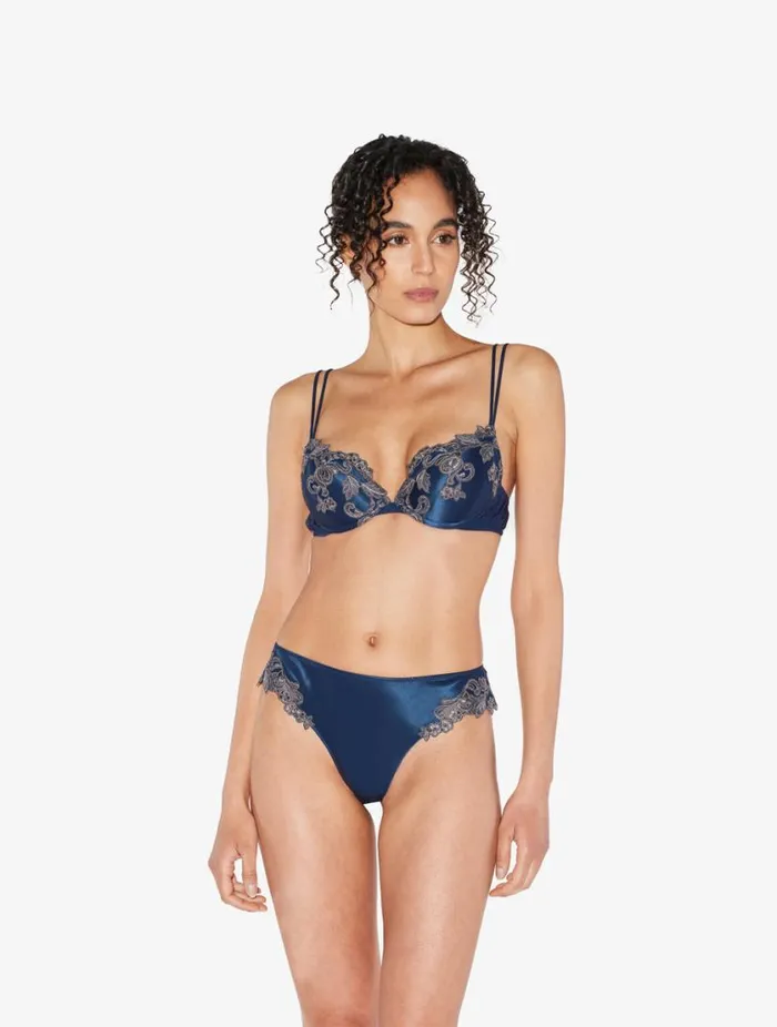 Blue Silk Satin Gstring With Frastaglio Lingerie La Perla G String and Thong