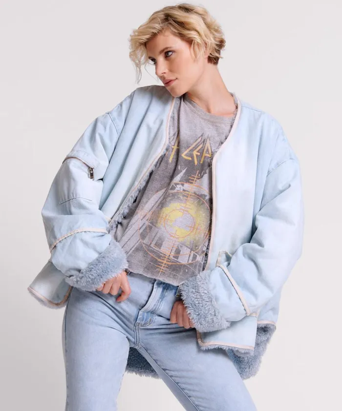 BLUE SPACE TEDDY THROWOVER DENIM JACKET Women One Teaspoon Jackets BLUE SPACE TEDDY THROWOVER DENIM JACKET Women One Teaspoon Jackets