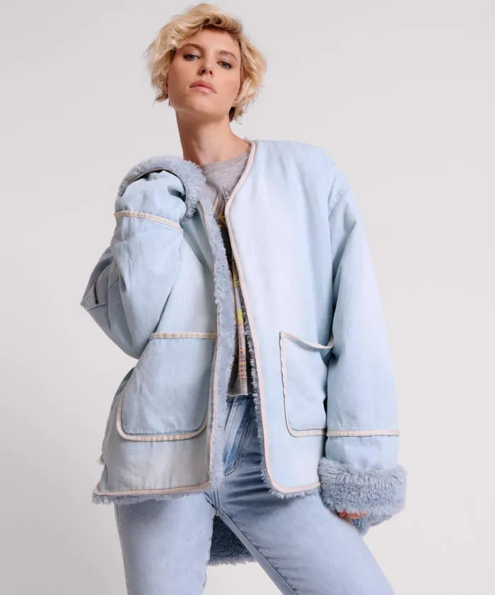 BLUE SPACE TEDDY THROWOVER DENIM JACKET Women One Teaspoon Jackets BLUE SPACE TEDDY THROWOVER DENIM JACKET Women One Teaspoon Jackets