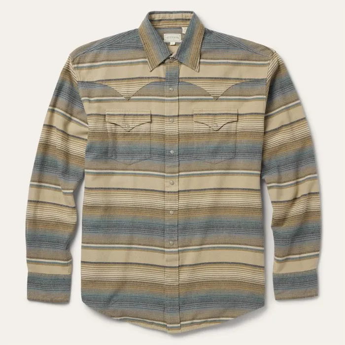 Blue Stripe Flannel Western Shirt Blue Men Stetson Flannel Shirts