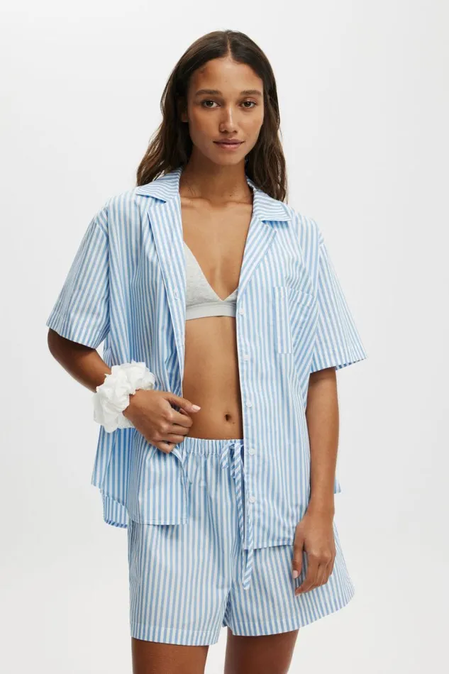 Body Poplin Sleep Set Marina Blue Stripe Women Cotton On Pajamas