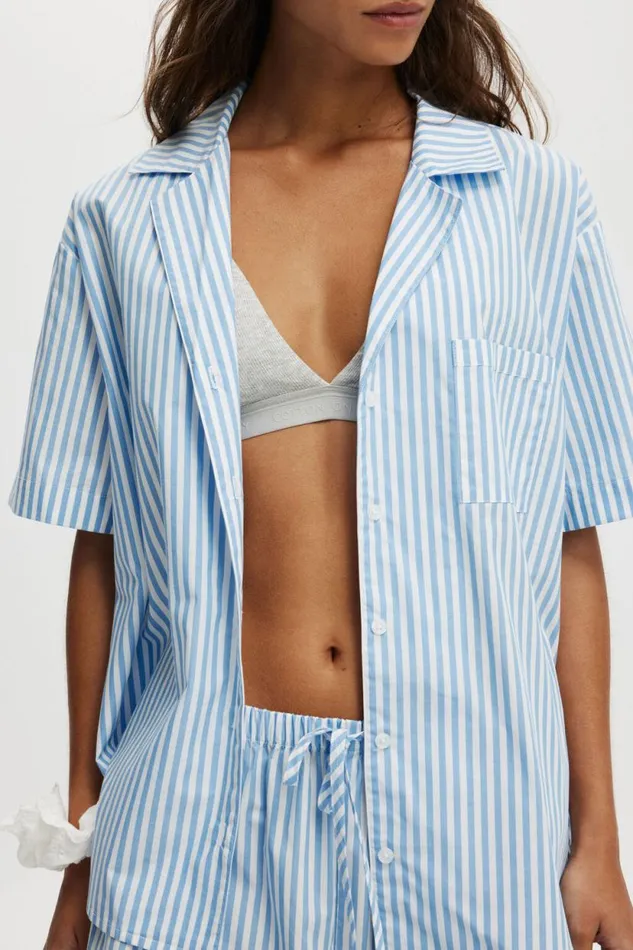 Body Poplin Sleep Set Marina Blue Stripe Women Cotton On Pajamas
