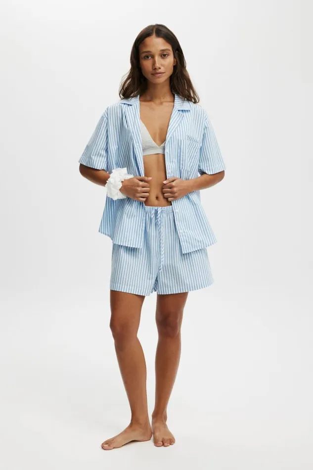 Body Poplin Sleep Set Marina Blue Stripe Women Cotton On Pajamas