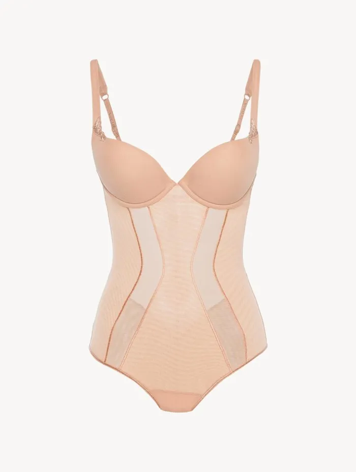 Bodysuit In Sand Stretch Tulle Lingerie La Perla Bodysuits and Bustiers