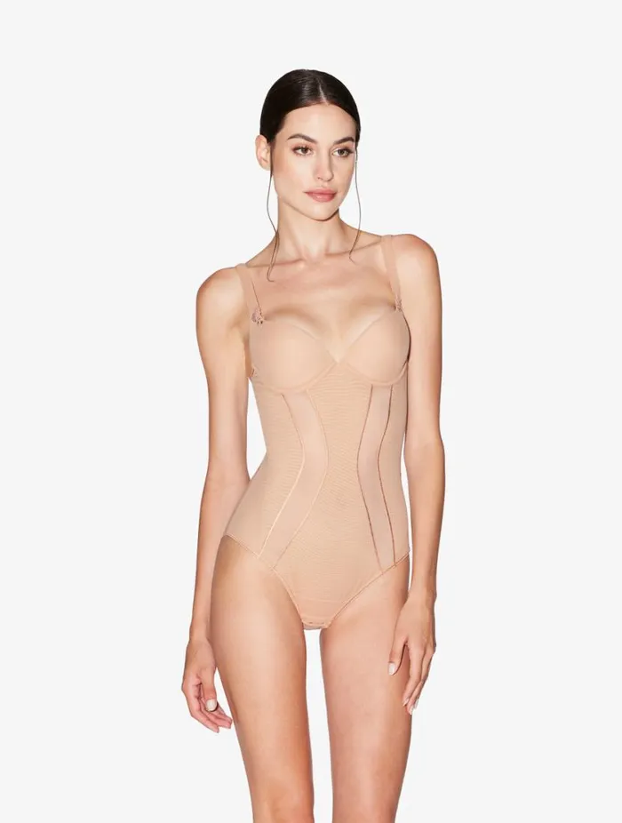 Bodysuit In Sand Stretch Tulle Lingerie La Perla Bodysuits and Bustiers