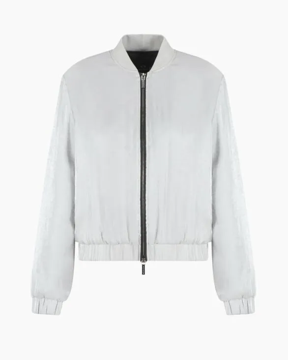 Bomber Jacket In Glitter Satin Fabric Silver Women Armani Matching Sets
