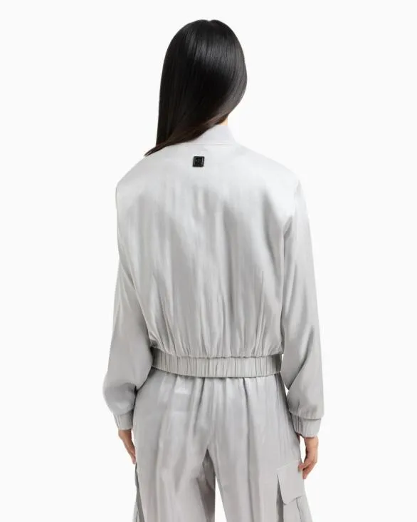 Bomber Jacket In Glitter Satin Fabric Silver Women Armani Matching Sets Bomber Jacket In Glitter Satin Fabric Silver Women Armani Matching Sets
