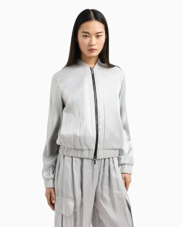 Bomber Jacket In Glitter Satin Fabric Silver Women Armani Matching Sets Bomber Jacket In Glitter Satin Fabric Silver Women Armani Matching Sets