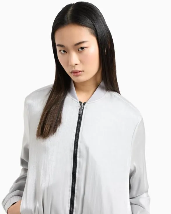 Bomber Jacket In Glitter Satin Fabric Silver Women Armani Matching Sets Bomber Jacket In Glitter Satin Fabric Silver Women Armani Matching Sets