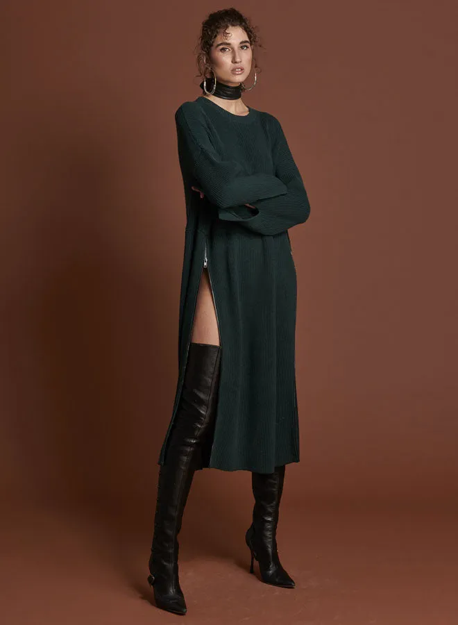 BOTTLE GREEN STUDIO ZIP KNIT DRESS Women One Teaspoon Midi and Maxi Dresses