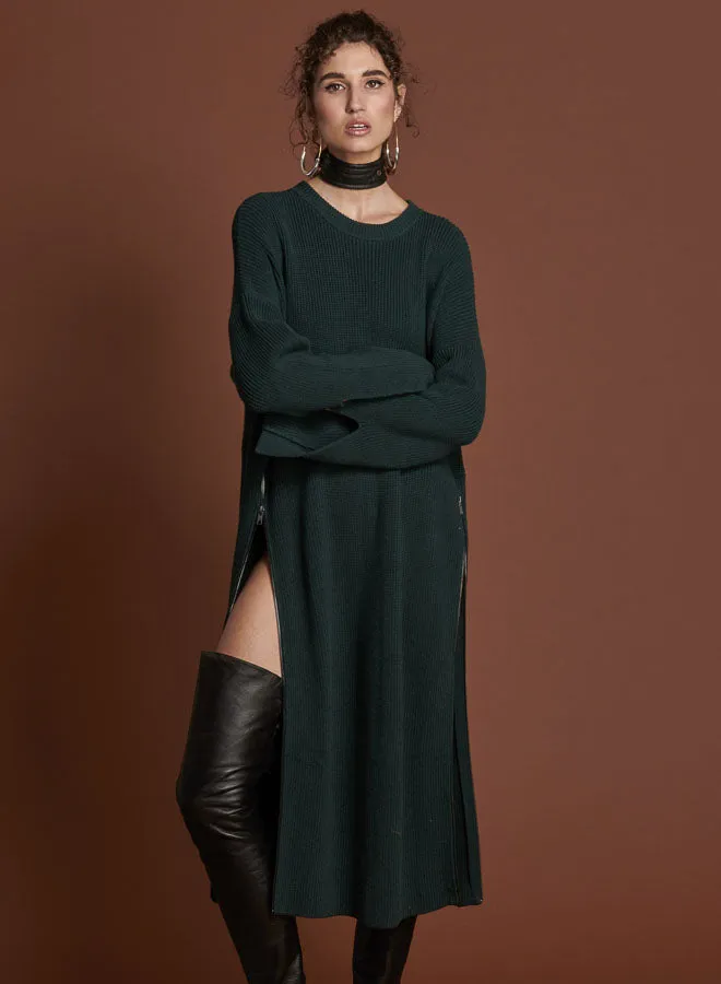BOTTLE GREEN STUDIO ZIP KNIT DRESS Women One Teaspoon Midi and Maxi Dresses BOTTLE GREEN STUDIO ZIP KNIT DRESS Women One Teaspoon Midi and Maxi Dresses