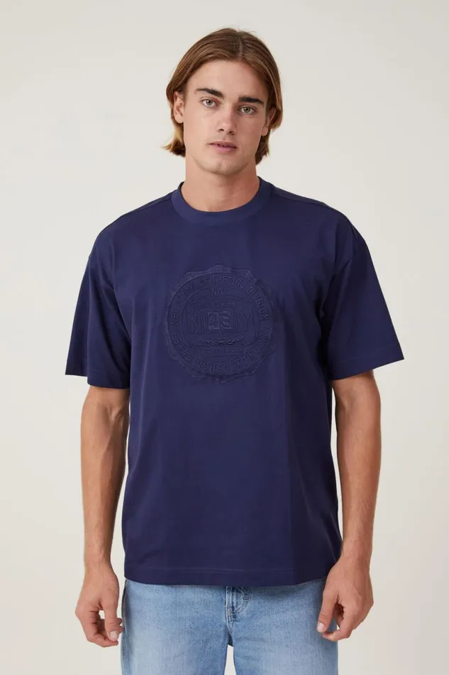 Box Fit College TShirt Indigo Ny Wax Crest Men Cotton On Tees and Tanks