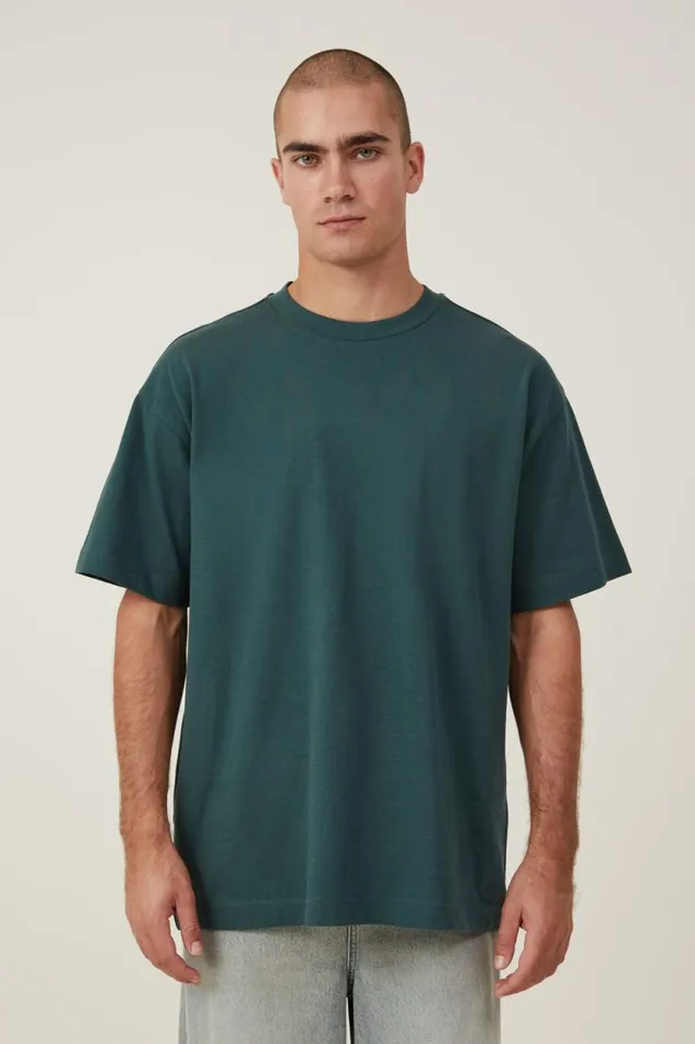 Box Fit Plain TShirt Pine Needle Green Men Cotton On Tees and Tanks