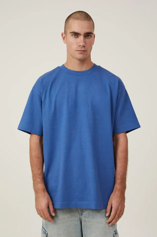 Box Fit Plain TShirt Washed Cobalt Men Cotton On Tees and Tanks