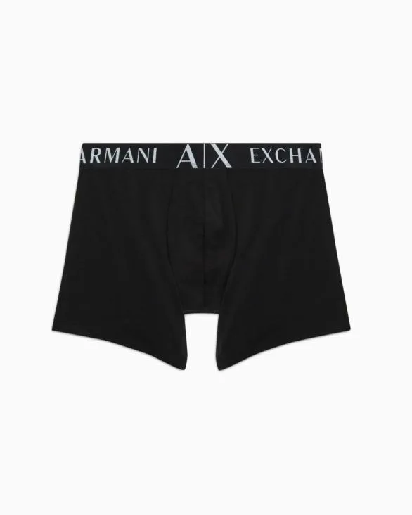 Boxer Shorts In Stretch Fabric With Maxi Logo Black Men Armani Intimates And Loungewear