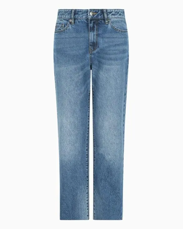 Boyfriend Jeans In Stiff Cotton With Used Effect Blue Women Armani Denim
