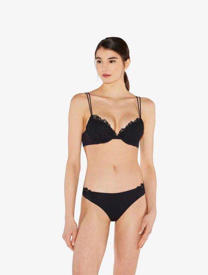 Brazilian Brief In Black Lycra With Macrame Lingerie La Perla Brazilian