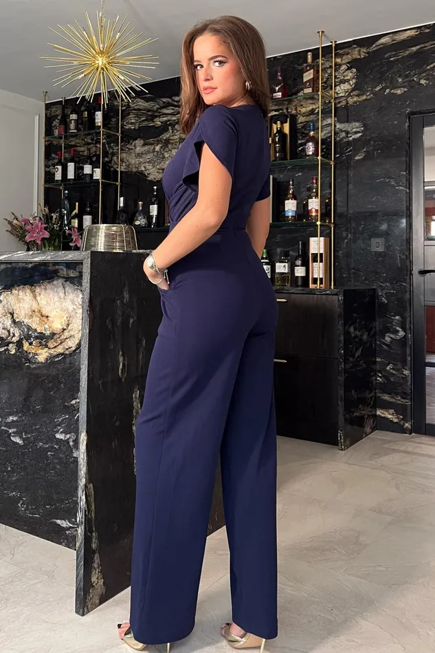 Bridget Twist Font Split Arm Jumpsuit Navy Women Girl In Mind Jumpsuits and Playsuits