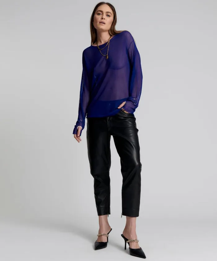 BROOKLYN CROPPED LEATHER BOYFRIEND PANT Women One Teaspoon Bottoms
