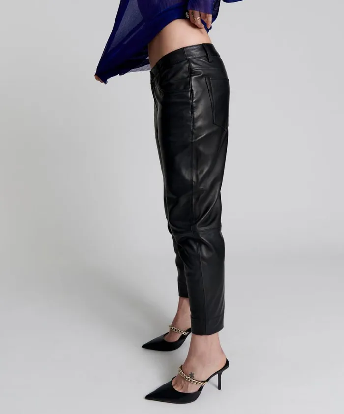 BROOKLYN CROPPED LEATHER BOYFRIEND PANT Women One Teaspoon Bottoms BROOKLYN CROPPED LEATHER BOYFRIEND PANT Women One Teaspoon Bottoms