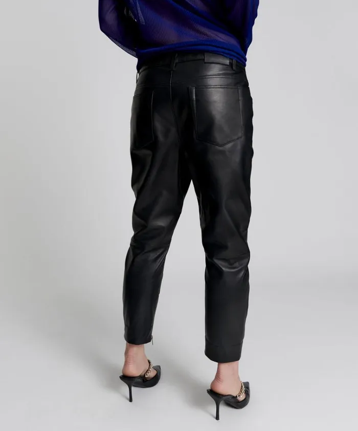 BROOKLYN CROPPED LEATHER BOYFRIEND PANT Women One Teaspoon Bottoms BROOKLYN CROPPED LEATHER BOYFRIEND PANT Women One Teaspoon Bottoms
